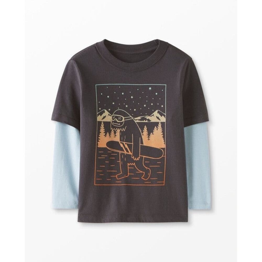 Hanna Andersson Kids Snowboard Squatch Faux Long Sleeve Tee